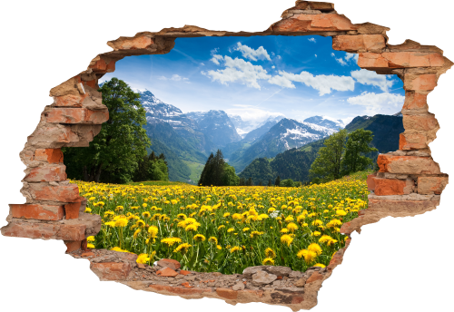 FOTOTAPETA 3D SAMOPRZYLEPNA naklejka do sypialni POLANA W GÓRACH KWIATY