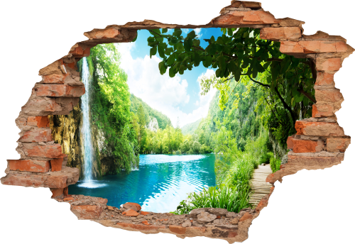 FOTOTAPETA 3D SAMOPRZYLEPNA naklejka do sypialni WODOSPAD W LESIE NATURA