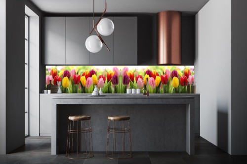 FOTOTAPETA DO KUCHNI ZMYWALNA tulipany kwiaty tulipan ogród