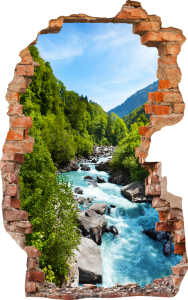 FOTOTAPETA 3D SAMOPRZYLEPNA naklejka ścienna RZEKA PŁYNĄCA PRZEZ LAS