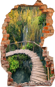 FOTOTAPETA 3D SAMOPRZYLEPNA naklejka ścienna MOST NAD RZEKĄ W LESIE