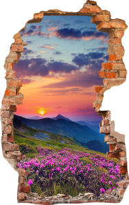 FOTOTAPETA 3D SAMOPRZYLEPNA naklejka ścienna GÓRY I MAGICZNY ZACHÓD SŁOŃCA