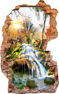 FOTOTAPETA 3D SAMOPRZYLEPNA naklejka ścienna KOLOROWY LAS I WODOSPAD