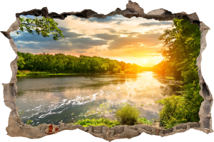 FOTOTAPETA 3D SAMOPRZYLEPNA naklejka ścienna JEZIORO I ZACHÓD SŁOŃCA