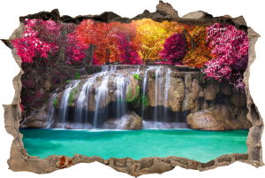 FOTOTAPETA 3D SAMOPRZYLEPNA naklejka ścienna KOLOROWE DRZEWA I WODOSPADY