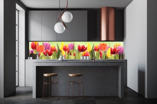 FOTOTAPETA DO KUCHNI ZMYWALNA tulipany kolorowe wiosna 