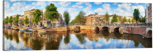 OBRAZ PANORAMICZNY dekoracyjny PANORAMA kanał Amsterdam Holandia 