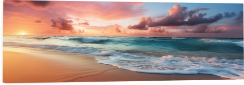 OBRAZ PANORAMICZNY dekoracyjny PANORAMA zachód słońca morze fale
