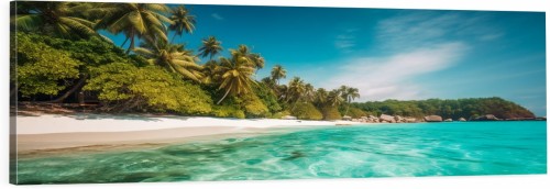 OBRAZ PANORAMICZNY dekoracyjny PANORAMA  tropikalna plaża palmy 