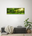 OBRAZ PANORAMICZNY dekoracyjny PANORAMA słoneczny las zieleń natura 