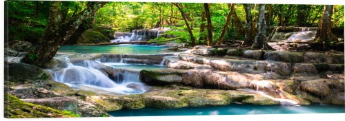 OBRAZ PANORAMICZNY dekoracyjny PANORAMA  leśny wodospad las