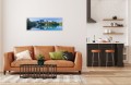OBRAZ PANORAMICZNY dekoracyjny PANORAMA jezioro góry i lasek