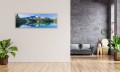 OBRAZ PANORAMICZNY dekoracyjny PANORAMA jezioro góry i lasek