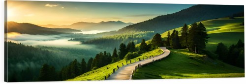OBRAZ PANORAMICZNY dekoracyjny PANORAMA mgła góry dróżka
