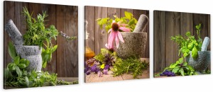 OBRAZ do kuchni DREWNO KWIATY ROŚLINY 