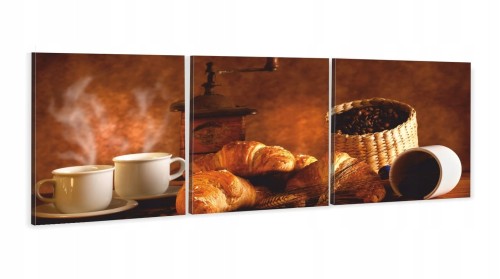 OBRAZ do kuchni KAWA ZIARNA CROISSANT ROGALIK