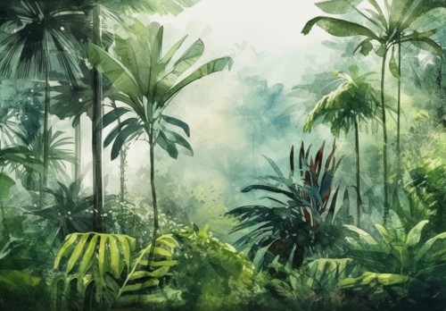 Fototapeta LAS do salonu sypialni MALOWANY TROPIKALNY LAS DŻUGLA