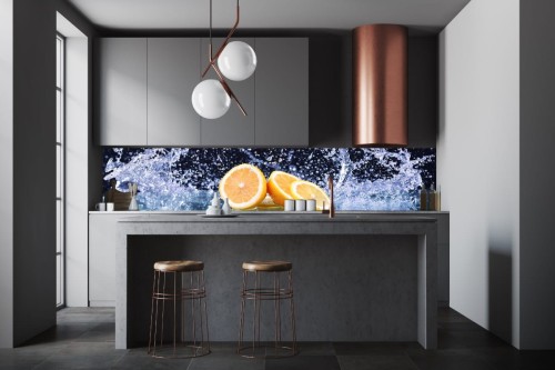 FOTOTAPETA DO KUCHNI ZMYWALNA  pomarańcze woda energia krople