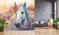 Fototapeta dla dziewczynki do pokoju TĘCZOWY KOŃ KWIATY