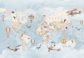 Fototapeta dla dzieci niebieska MAPA ŚWIATA BALONY