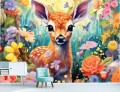 Fototapeta dla dziewczynki JELONEK BAMBI KWIATY