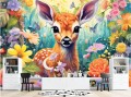 Fototapeta dla dziewczynki JELONEK BAMBI KWIATY