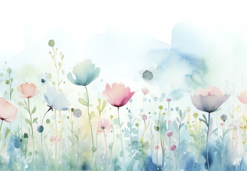 Fototapeta KWIATY dla dziewczynki KWIATOWA AKWARELA PASTELE