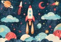 Fototapeta KOSMOS dla chłopca RAKIETA KOSMICZNY MOTYW