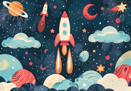 Fototapeta KOSMOS dla chłopca RAKIETA KOSMICZNY MOTYW