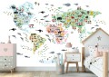Fototapeta MAPA ŚWIATA dla dzieci ZWIERZAKI ŚWIATA