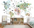 Fototapeta MAPA ŚWIATA dla dzieci ZWIERZAKI ŚWIATA