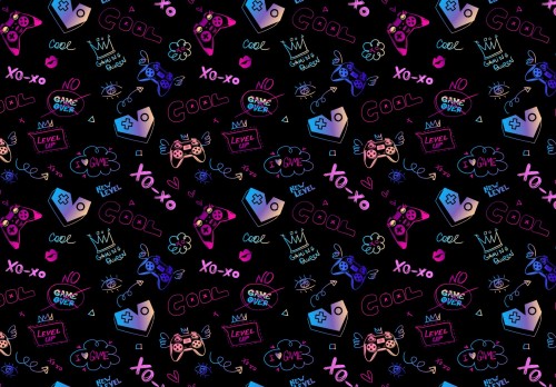 Fototapeta 3d wzór MŁODZIEŻOWY NAPISY NEON GAMES