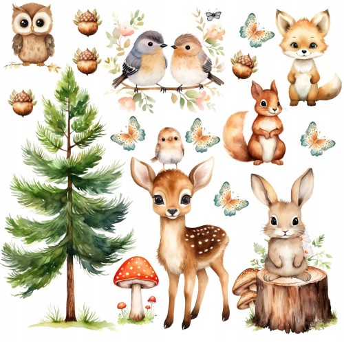 Naklejki na ścianę dla dzieci ZWIERZĘTA LEŚNE LAS NATURA woodland 