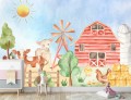 Fototapeta dla dzieci do pokoju FARMA ZWIERZĘTA NA WSI WIEŚ KRAJOBRAZ