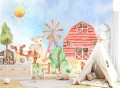 Fototapeta dla dzieci do pokoju FARMA ZWIERZĘTA NA WSI WIEŚ KRAJOBRAZ