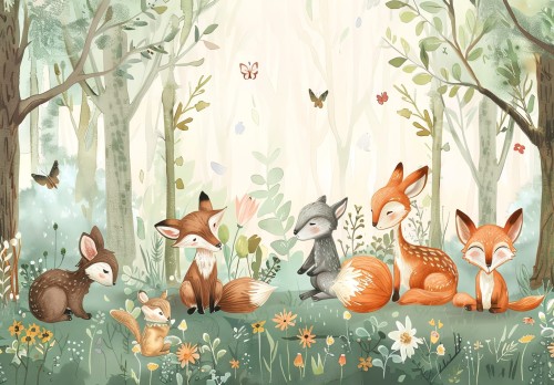 Fototapeta dla dzieci do pokoju LISY WIEWIÓRKI KRÓLIK