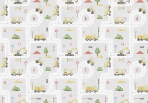Fototapeta dla dzieci do pokoju KOPARKA TRAKTOR DROGA