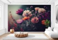 Fototapeta w KWIATY do salonu CIEMNE RÓŻOWE KWIATY