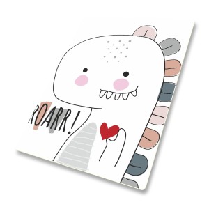 DYWANIK WINYLOWY MATA ANTYALERGICZNA dla dzieci dinozaur biały serce