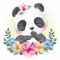 MATA WINYLOWA OKRĄGŁA dla dzieci do zabawy panda kwiatki