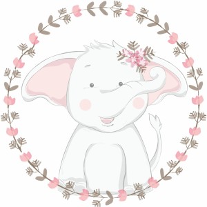 MATA WINYLOWA OKRĄGŁA dla dzieci do zabawy duży słoń kwiatki