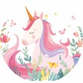 MATA WINYLOWA OKRĄGŁA dla dzieci do zabawy jednorożec kwiatki