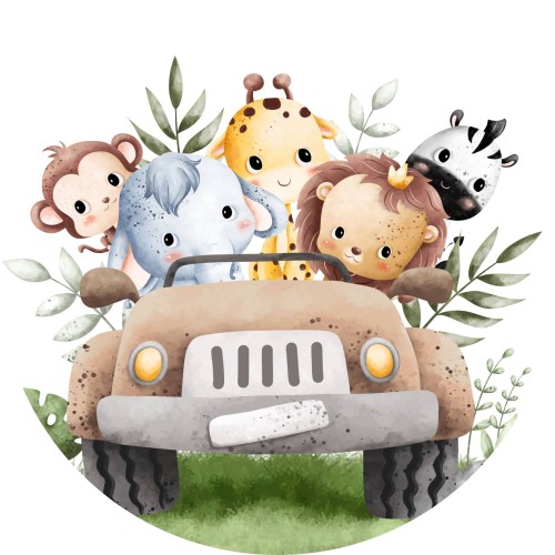 MATA WINYLOWA OKRĄGŁA dla dzieci do zabawy zwierzęta auto lew