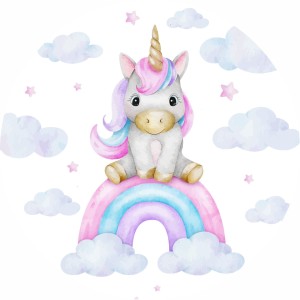 MATA WINYLOWA OKRĄGŁA dla dzieci do zabawy jednorożec tęcza