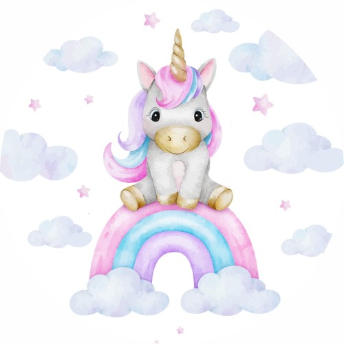 MATA WINYLOWA OKRĄGŁA dla dzieci do zabawy jednorożec tęcza