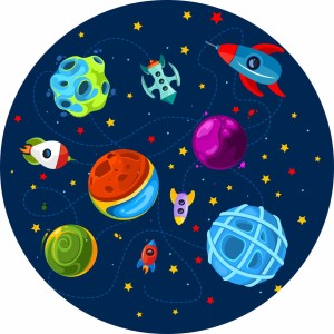 MATA WINYLOWA OKRĄGŁA dla dzieci do zabawy kosmos planety