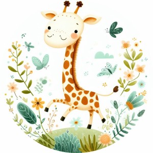 MATA WINYLOWA OKRĄGŁA dla dzieci do zabawy żyrafa rośliny