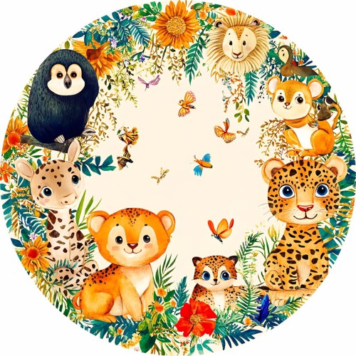 MATA WINYLOWA OKRĄGŁA dla dzieci do zabawy zwierzęta safari