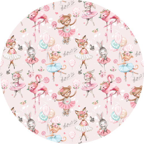 MATA WINYLOWA OKRĄGŁA dla dzieci do zabawy róż zwierzęta balet