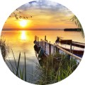 Fototapeta samoprzylepna okrągła naklejka ścienna jezioro łódka pomost